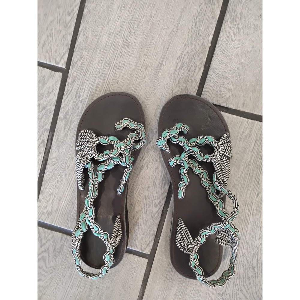 Nomadic State of Mind Rope Sandals Womens Turquoise Black Braided Vegan Flat-7